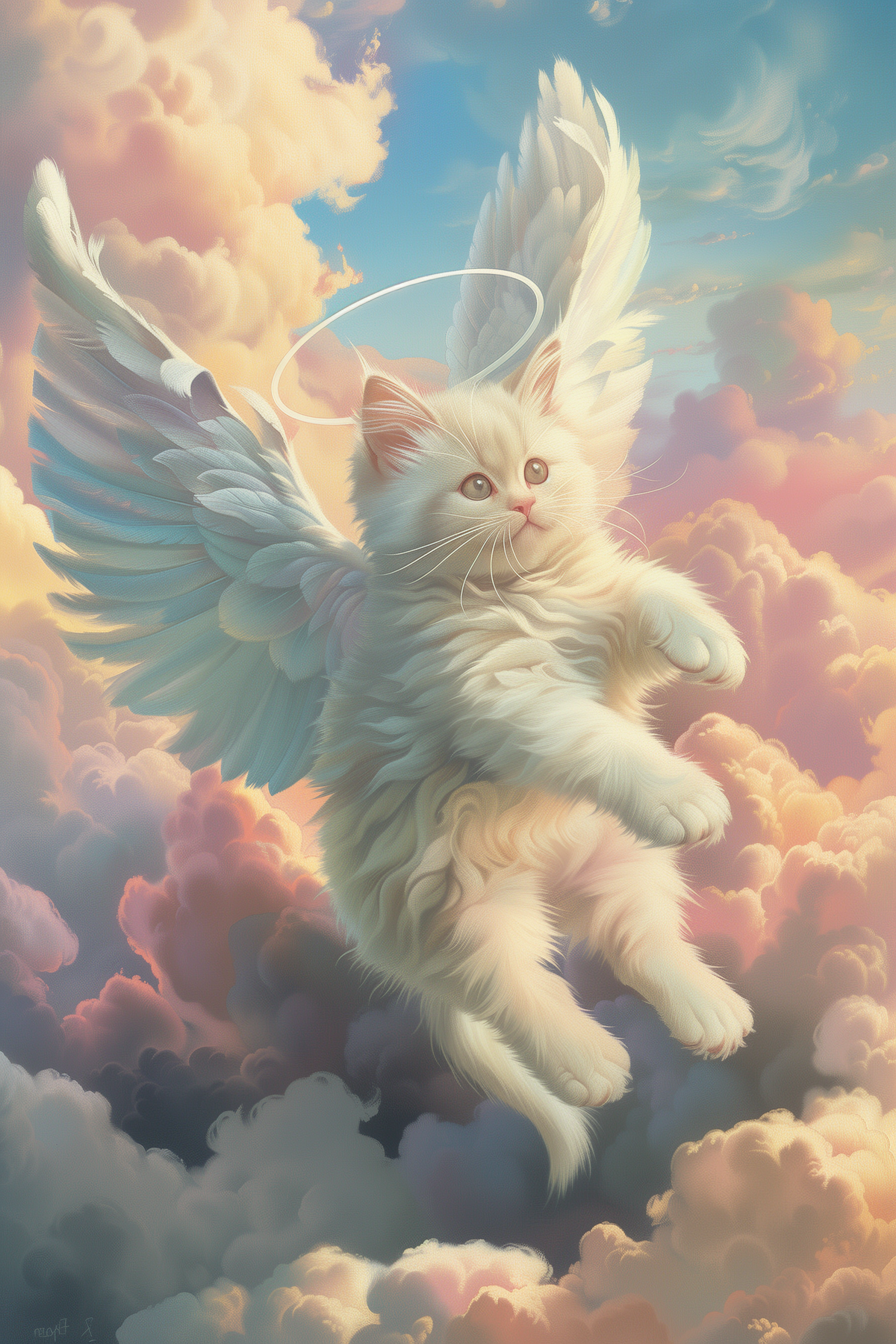 White Fluffy Angel Cat Diamond Art Kit