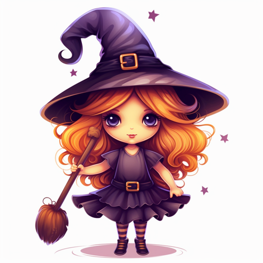 Broomstick Cute Halloween Witch Diamond Art Kit