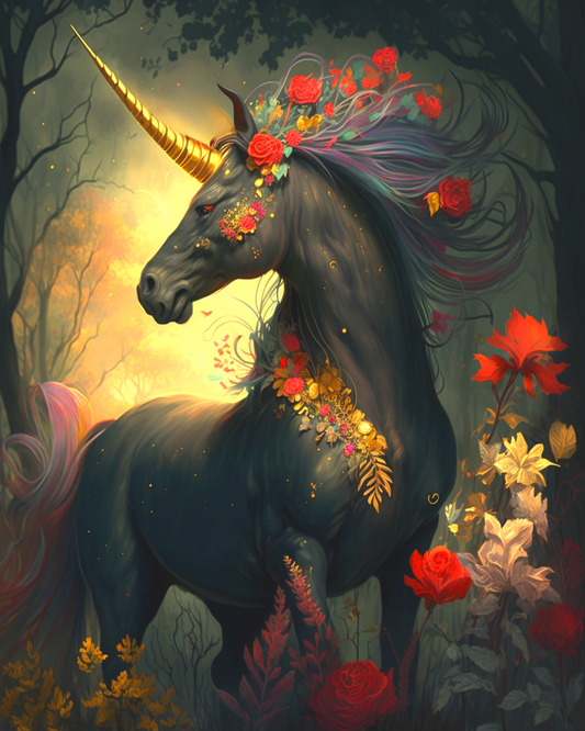 Black Unicorn Gold Horn Diamond Art Kit