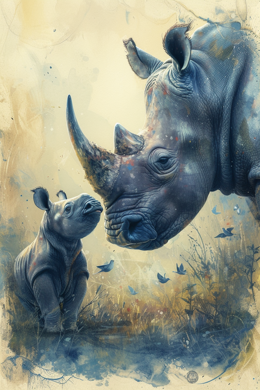 Rhino And Baby Diamond Art Kit