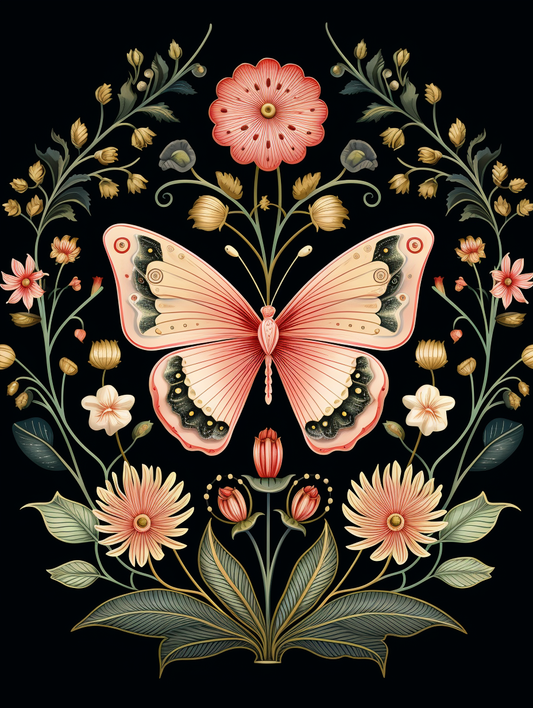 Black Background Pink Butterfly Diamond Art Kit