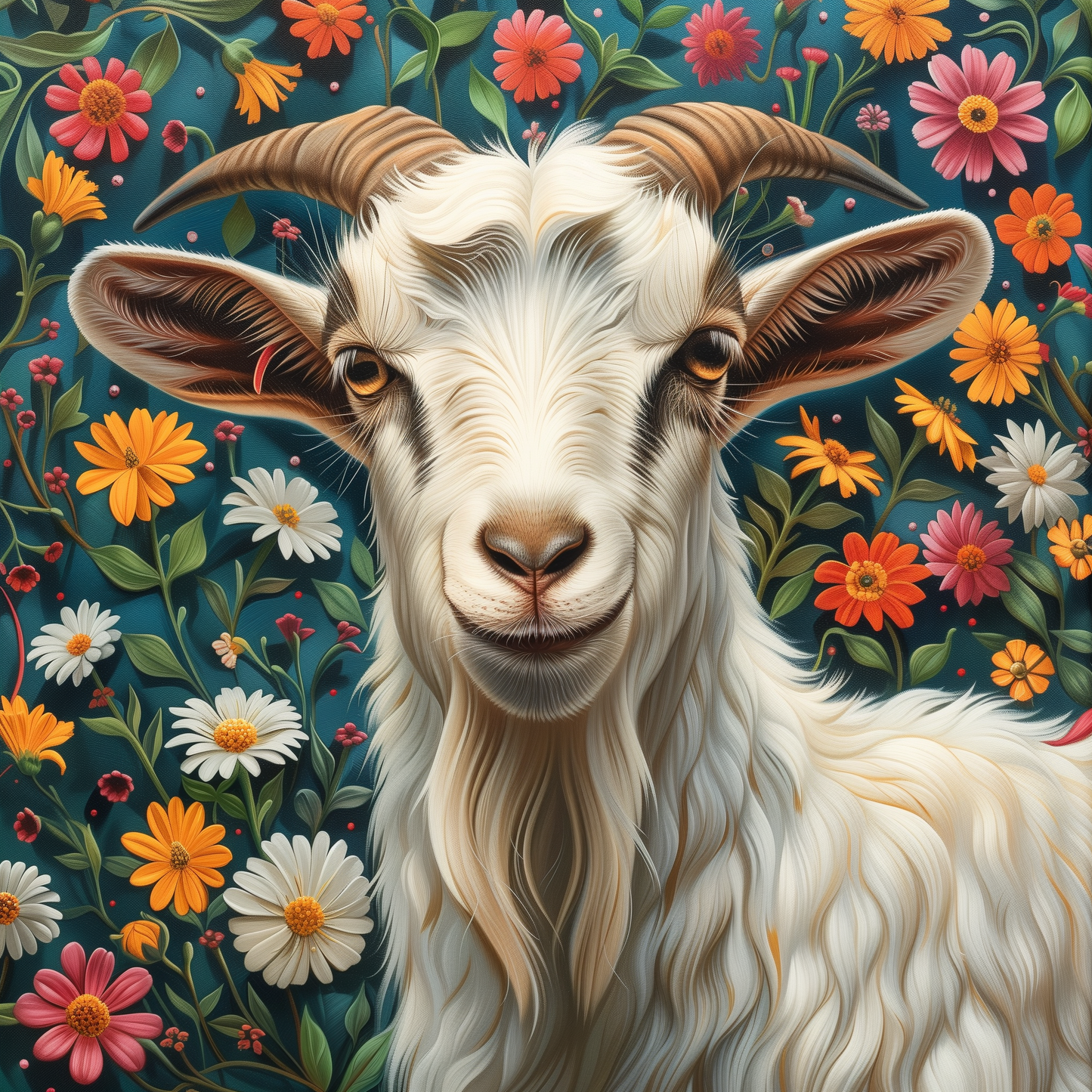 Flower Background Goat Diamond Art Kit