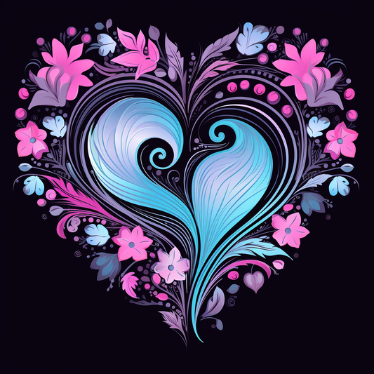 Swirls In Blue Flower Heart Diamond Art Kit