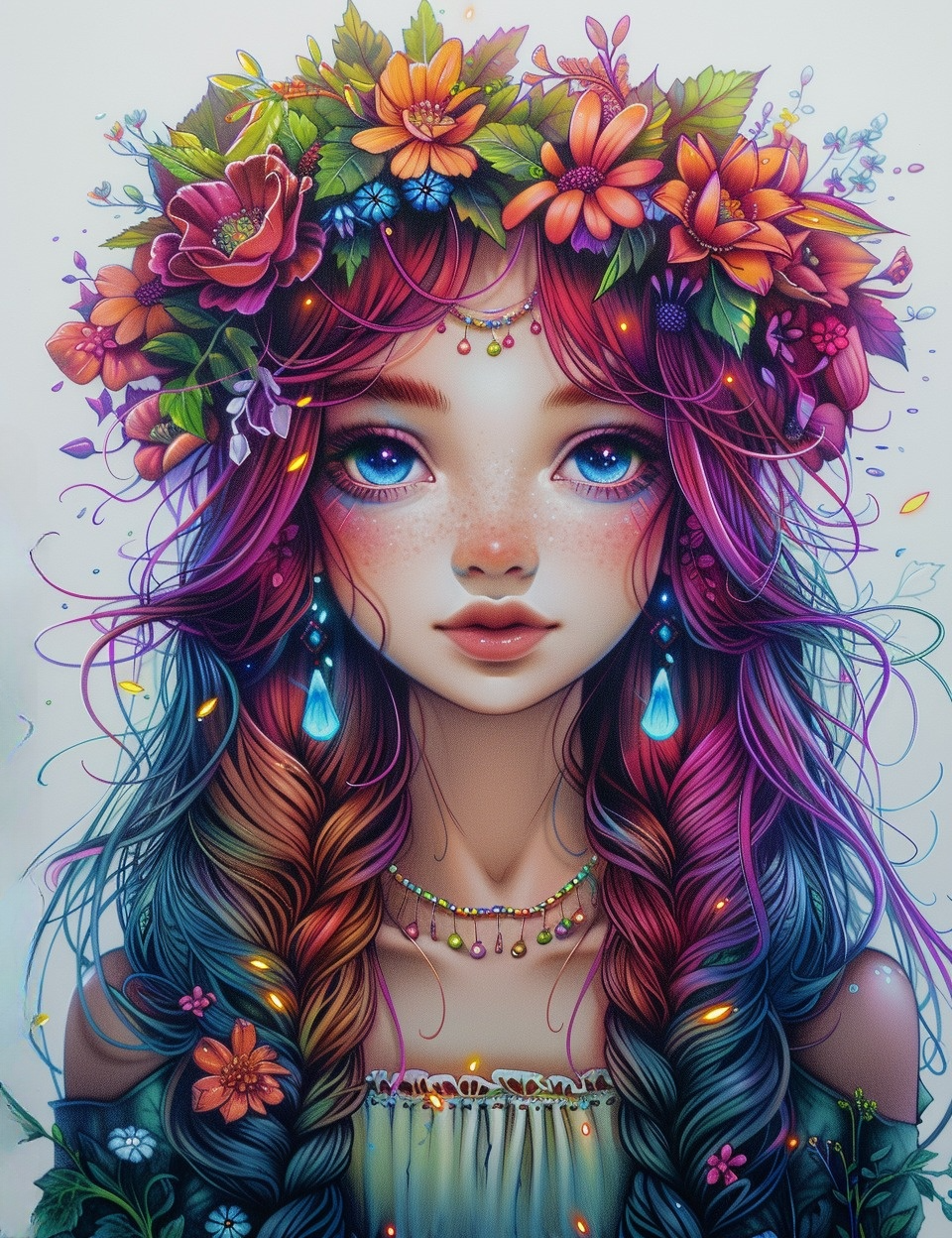 Blue Earring Flower Crown Girl Diamond Art Kit