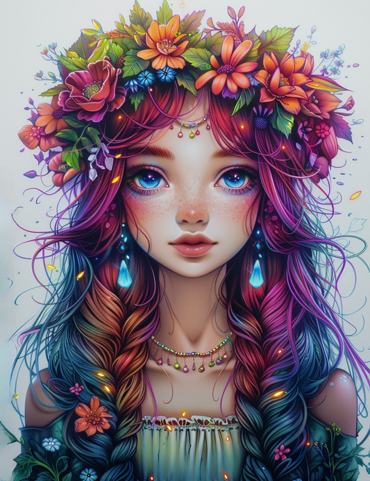 Blue Earring Flower Crown Girl Diamond Art Kit