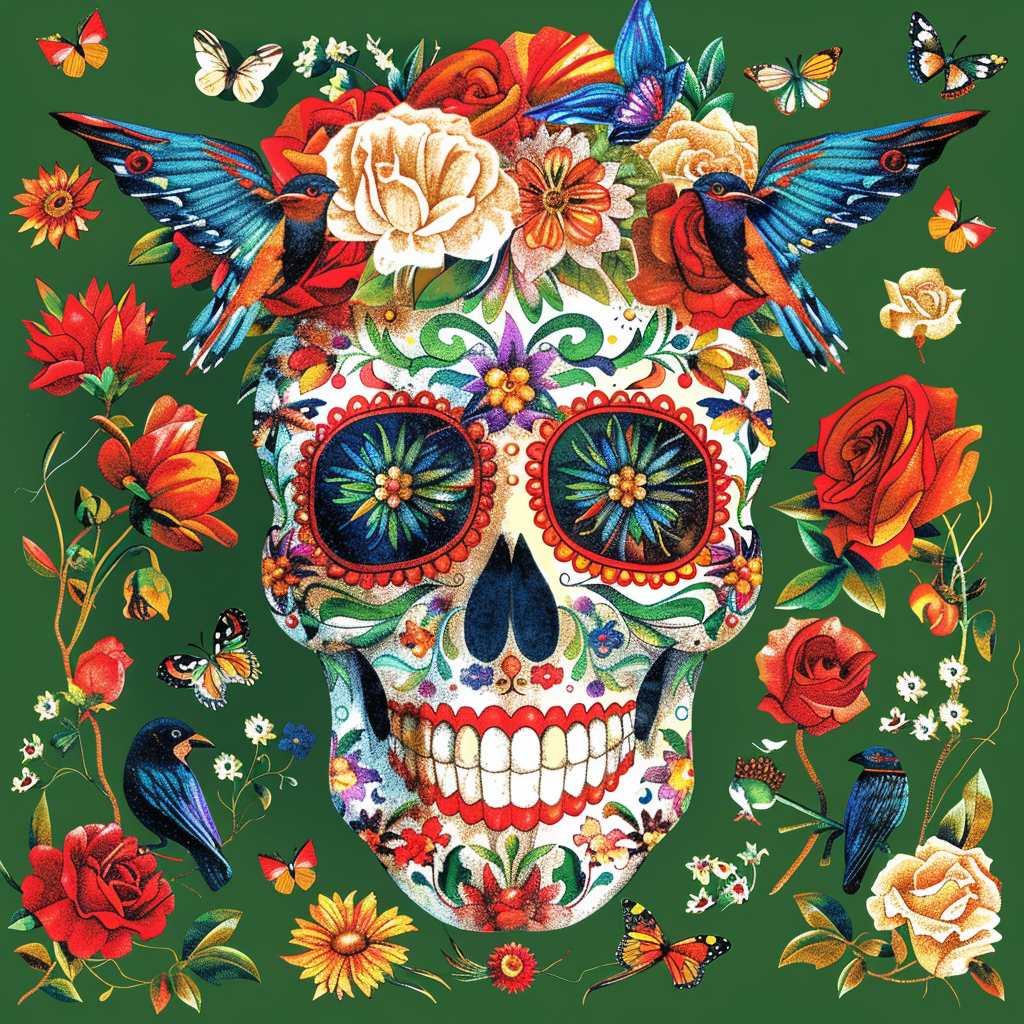 Bird Flower Skull Diamond Art Kit