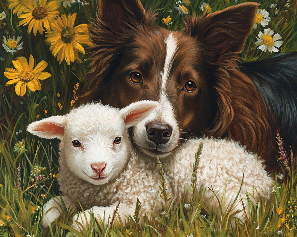 Dog And White Sheep Diamond Art Kit