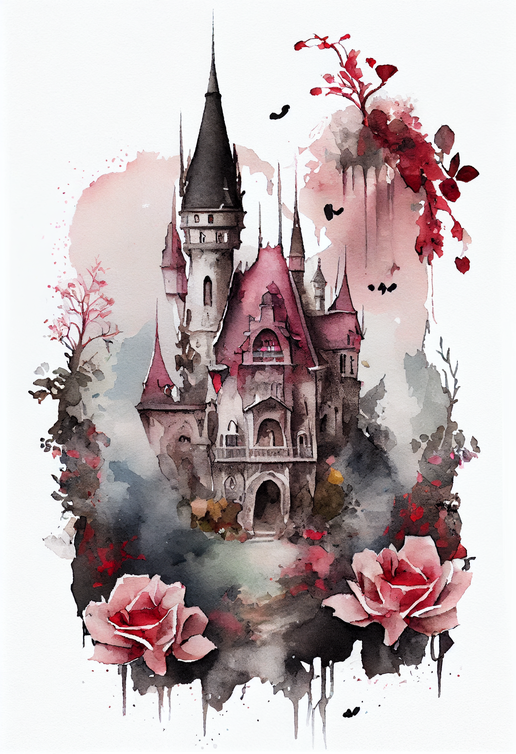 Pink Castle Watercolor Diamond Art Kit