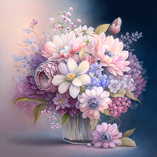 Pink Flower Glass Bouquet Diamond Art Kit