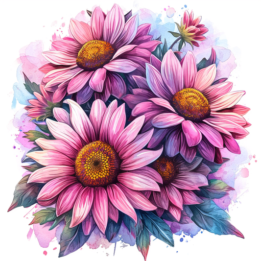 Pink Sunflower Watercolor Diamond Art Kit
