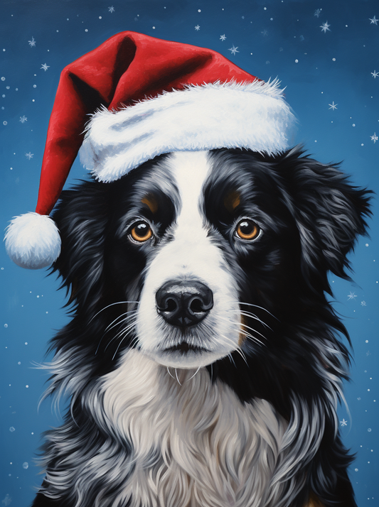 Border Collie Santa Hat Diamond Art Kit
