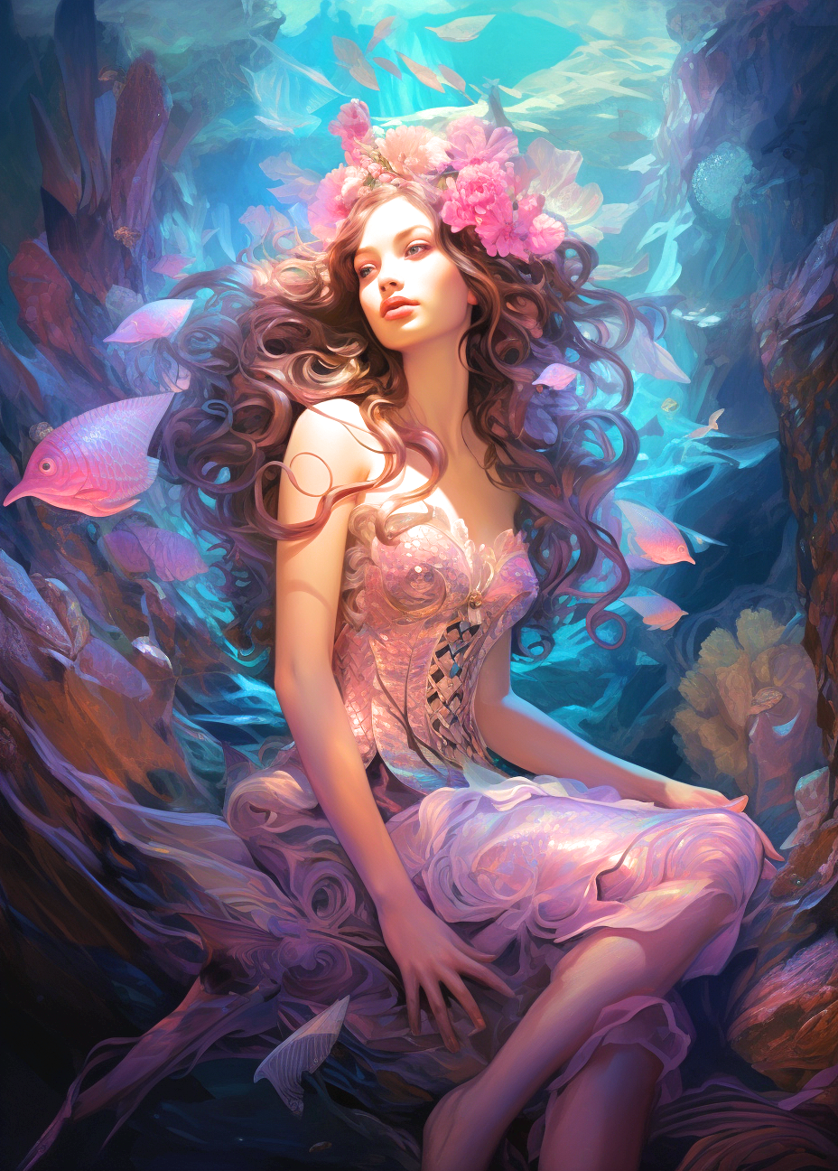 Pink Flower Fish Woman Diamond Art Kit