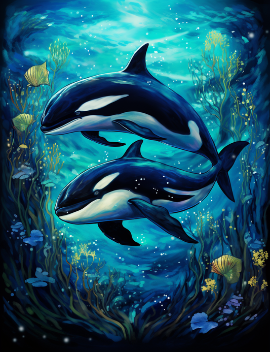 Two Orcas Under The Sea Diamond Art Kit