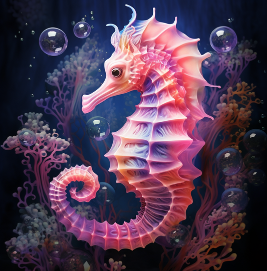 Purple Pink Abstract Seahorse Diamond Art Kit