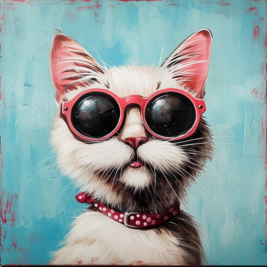Pink Glasses White Cat Diamond Art Kit