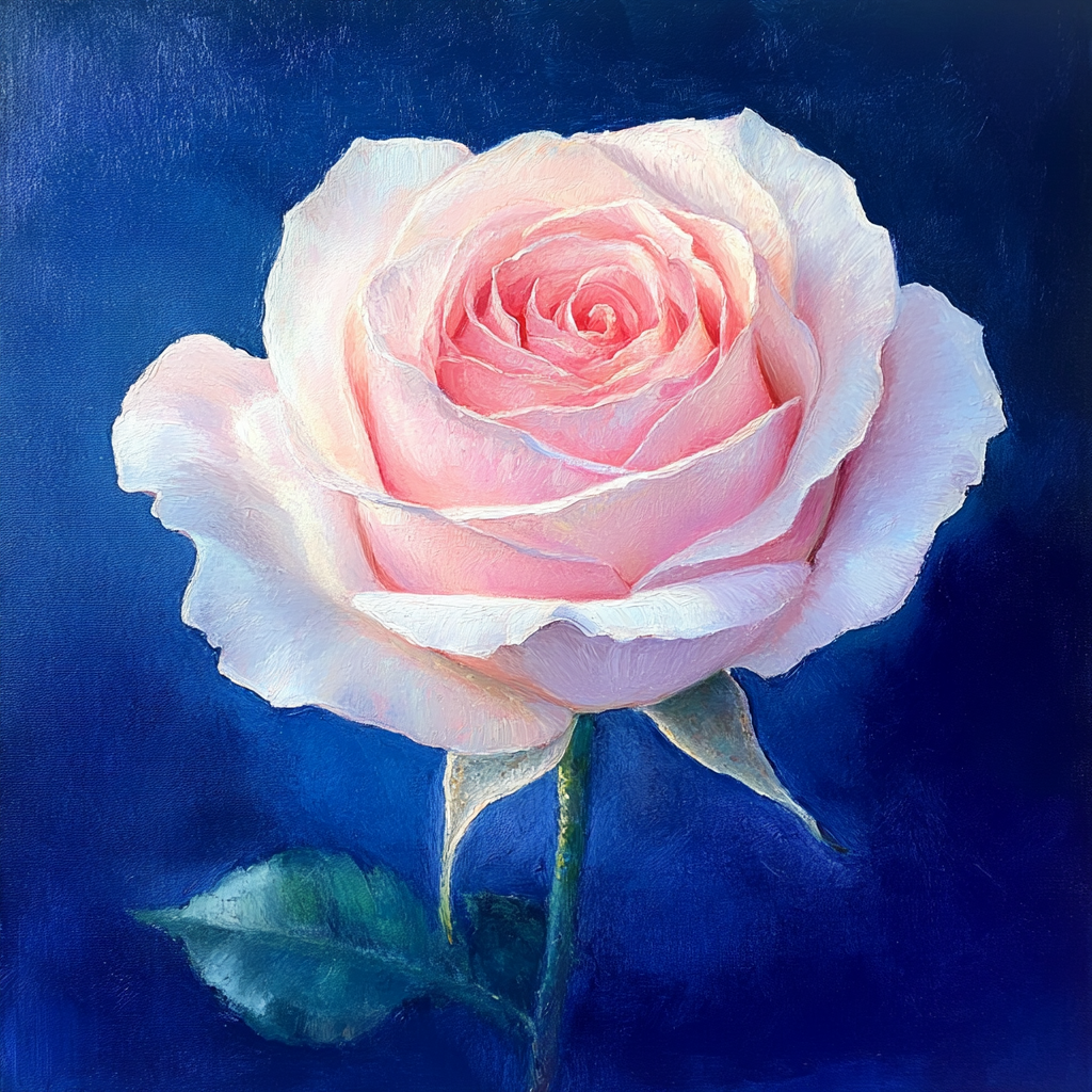 Pink Rose Dark Blue Background Diamond Art Kit