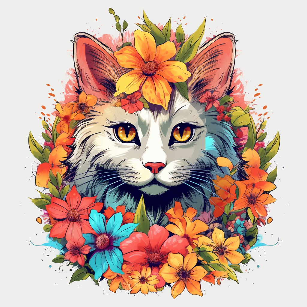 Yellow Eye Cat In Flowers Diamond Art Kit