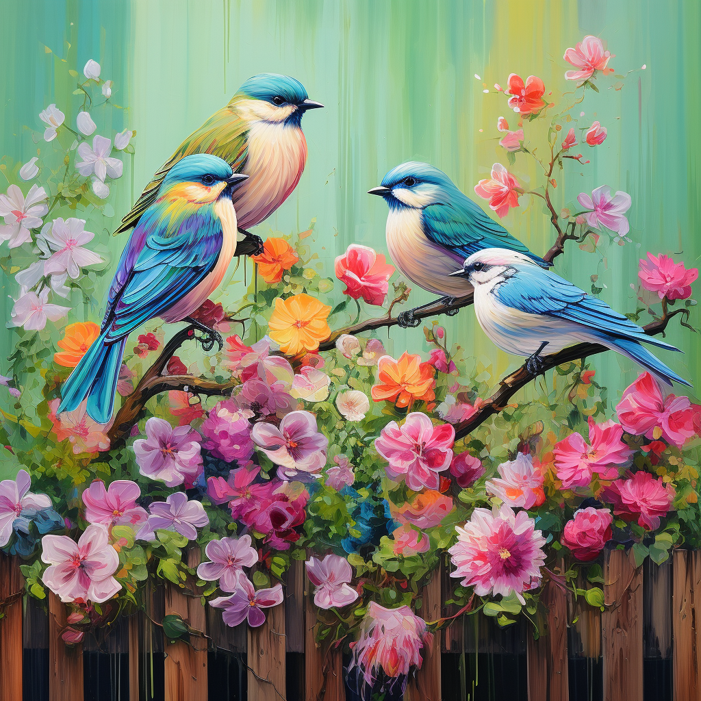 Four Bird Flower Fence Diamond Art Kit
