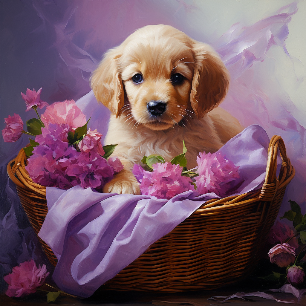 Yellow Lab Puppy Flower Basket Diamond Art Kit