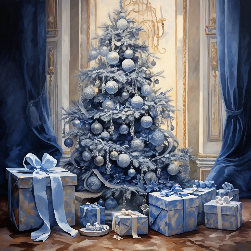 Blue Curtain Frosted Christmas Tree Diamond Art Kit