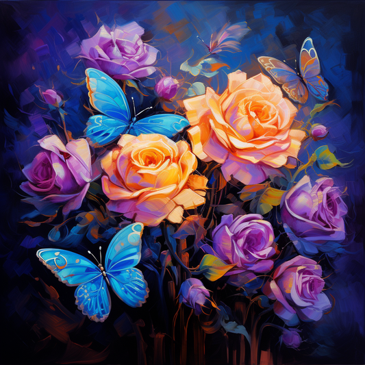 Yellow And Purple Roses Diamond Art Kit