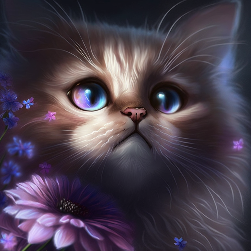 Purple Flower Kitten Diamond Art Kit