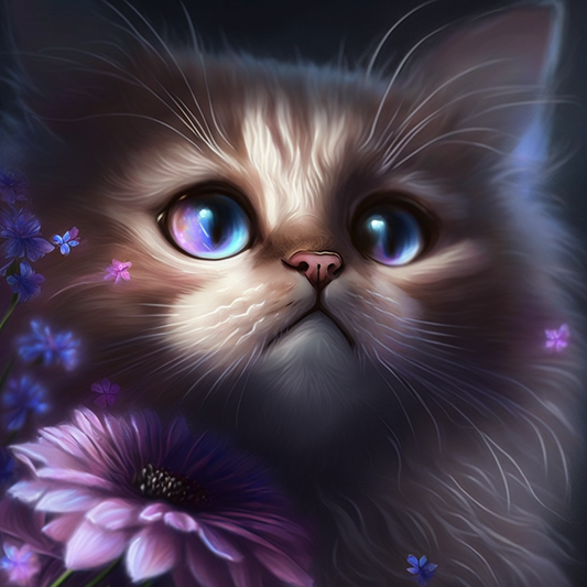 Purple Flower Kitten Diamond Art Kit