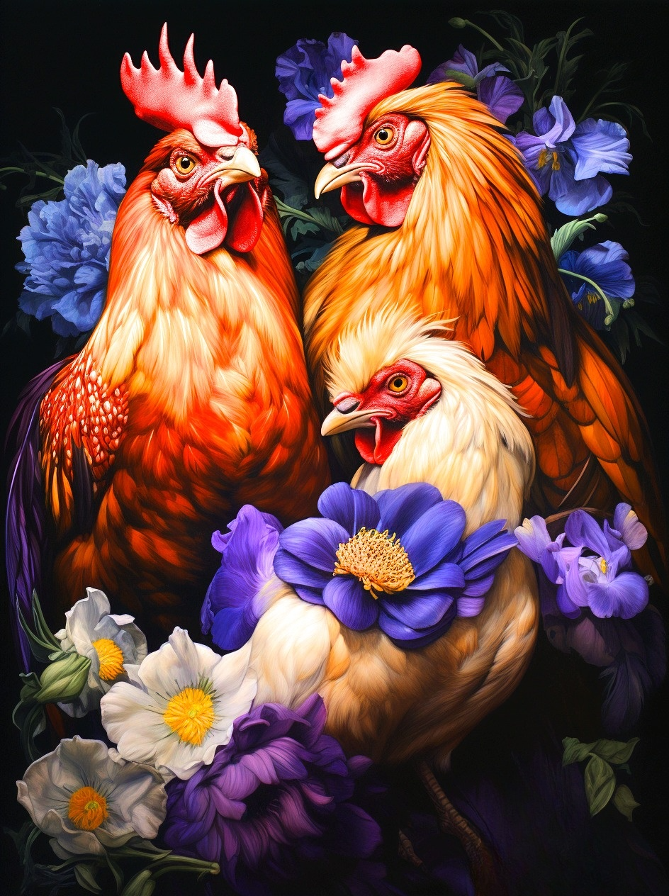 Purple Flower Chickens Diamond Art Kit