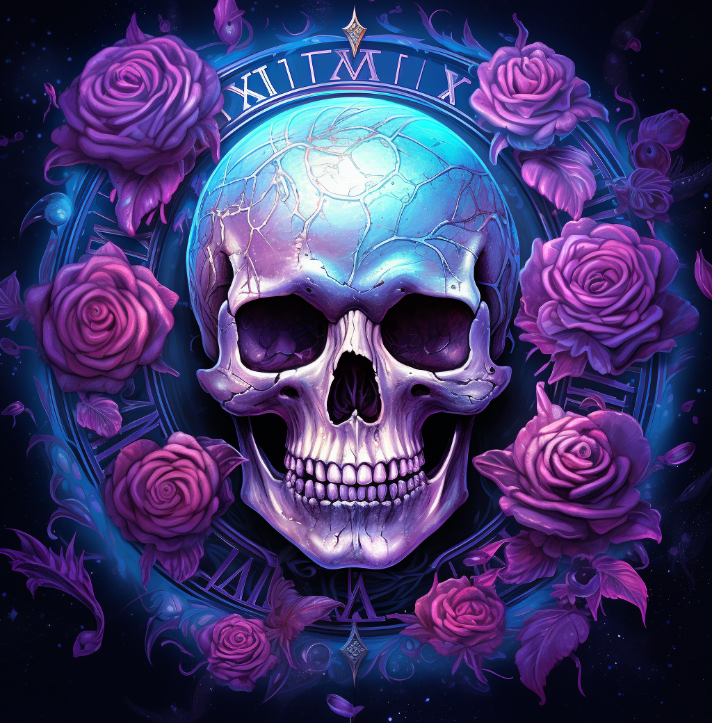 Purple Roses Abstract Skull Clock Diamond Art Kit
