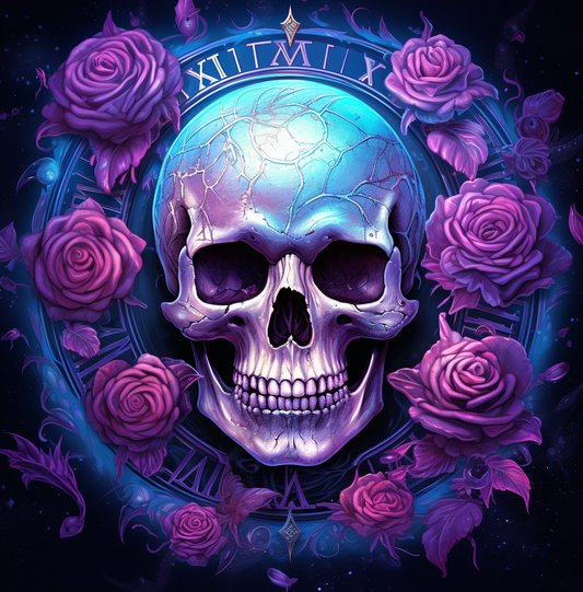 Purple Roses Abstract Skull Clock Diamond Art Kit
