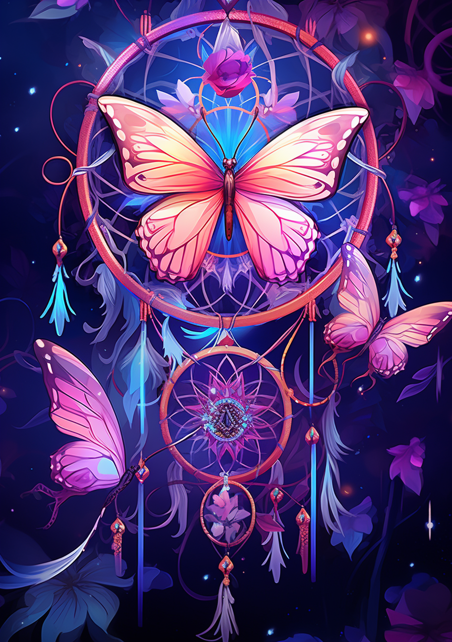 Pink And Yellow Butterfly Dreamcatcher Diamond Art Kit