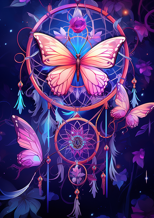 Pink And Yellow Butterfly Dreamcatcher Diamond Art Kit
