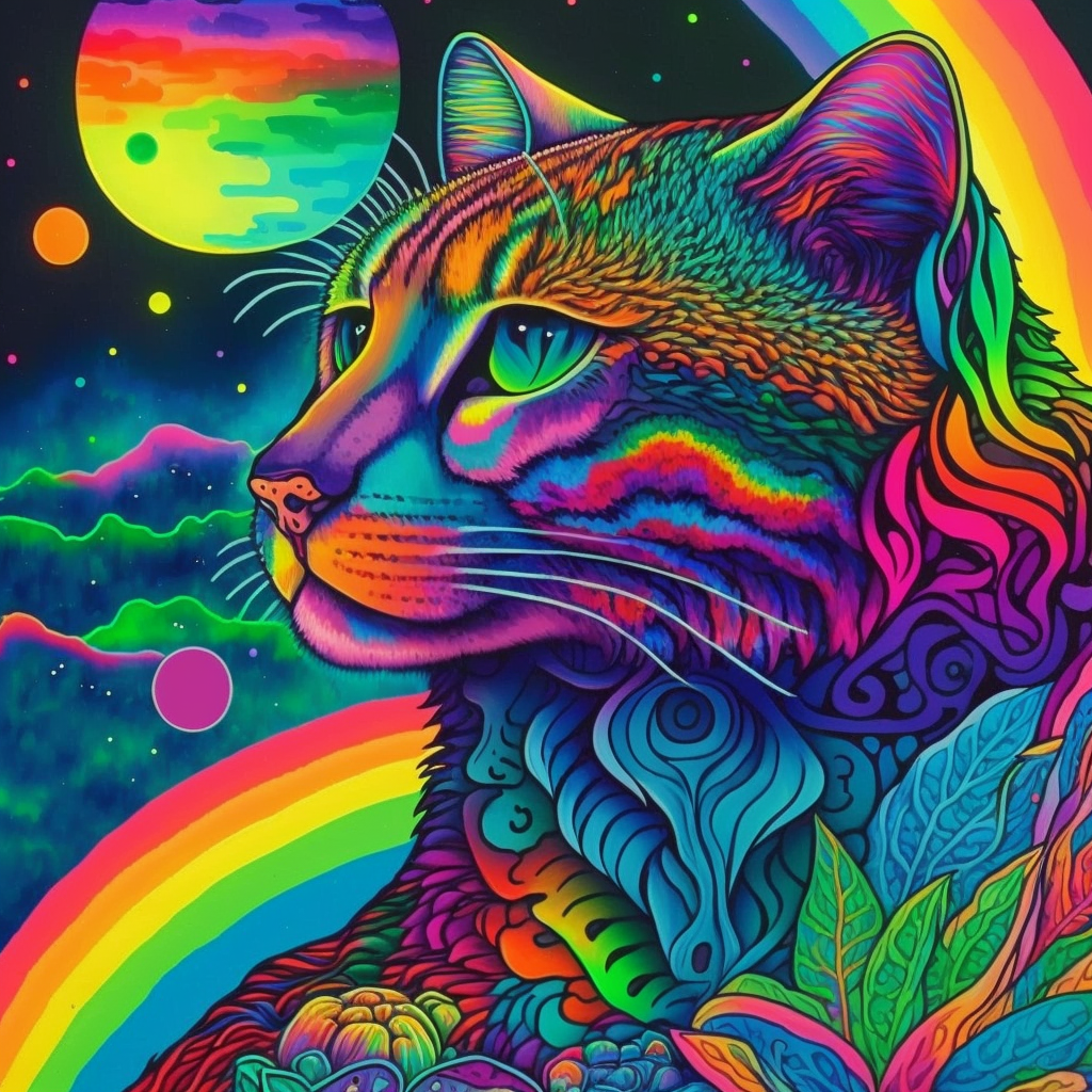 Rainbow Face Of A Cat Diamond Art Kit