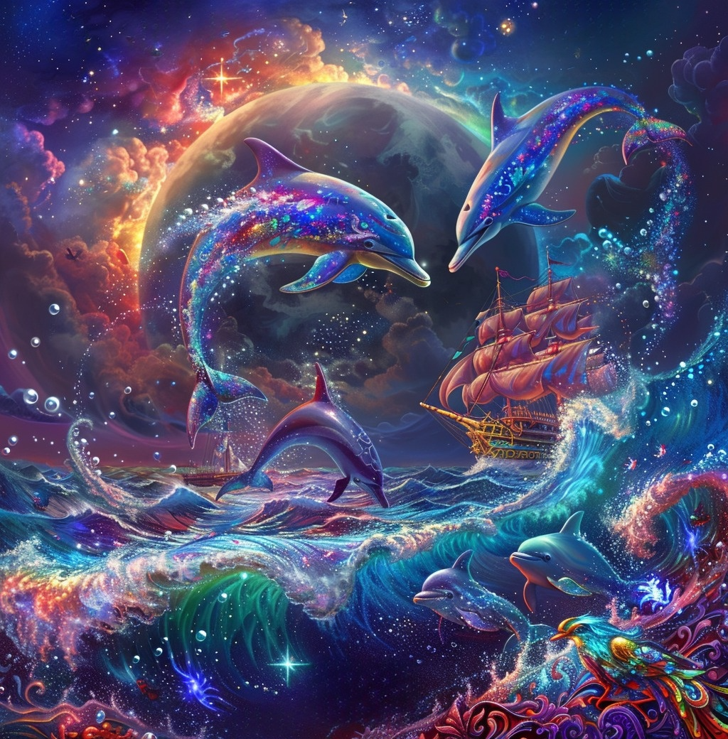 Magical Moon Dolphins Diamond Art Kit