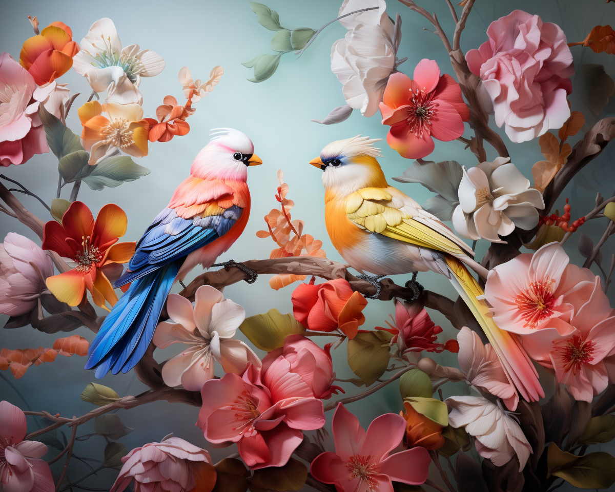 Two Abstract White Crowned Birds Diamond Art Kit