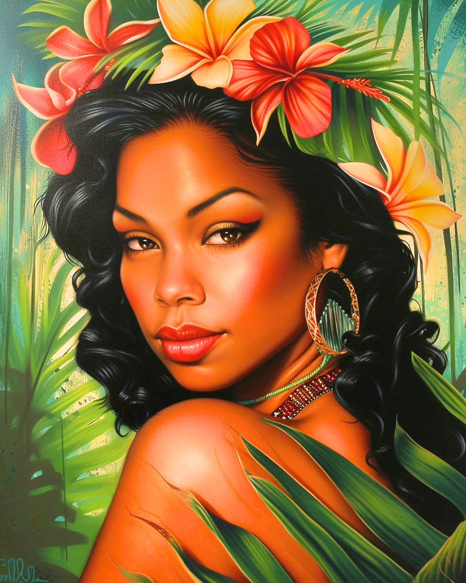 Tropical Flower Hair Woman Diamond Art Kit