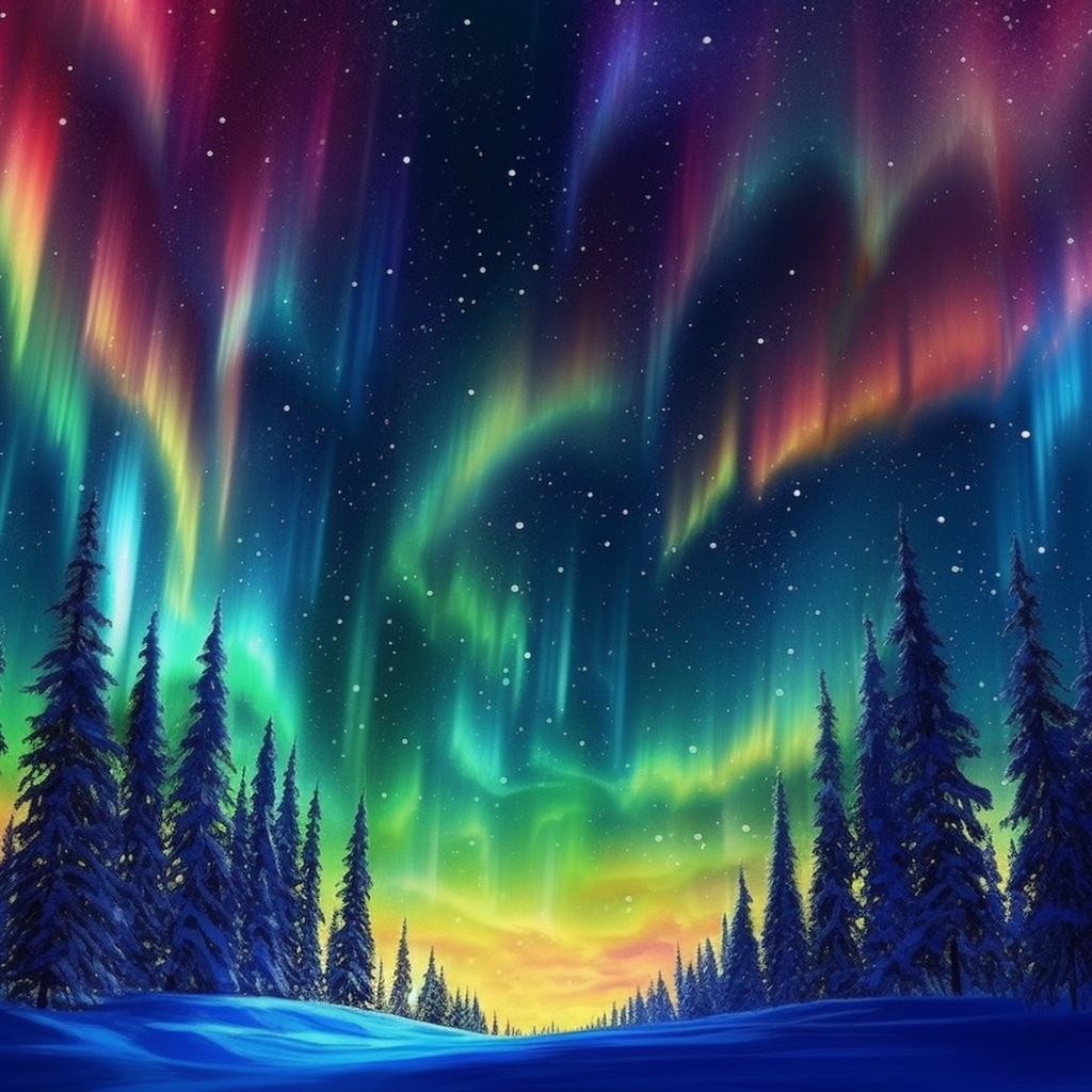 Northern Lights Pine Trees Diamond Art Kit