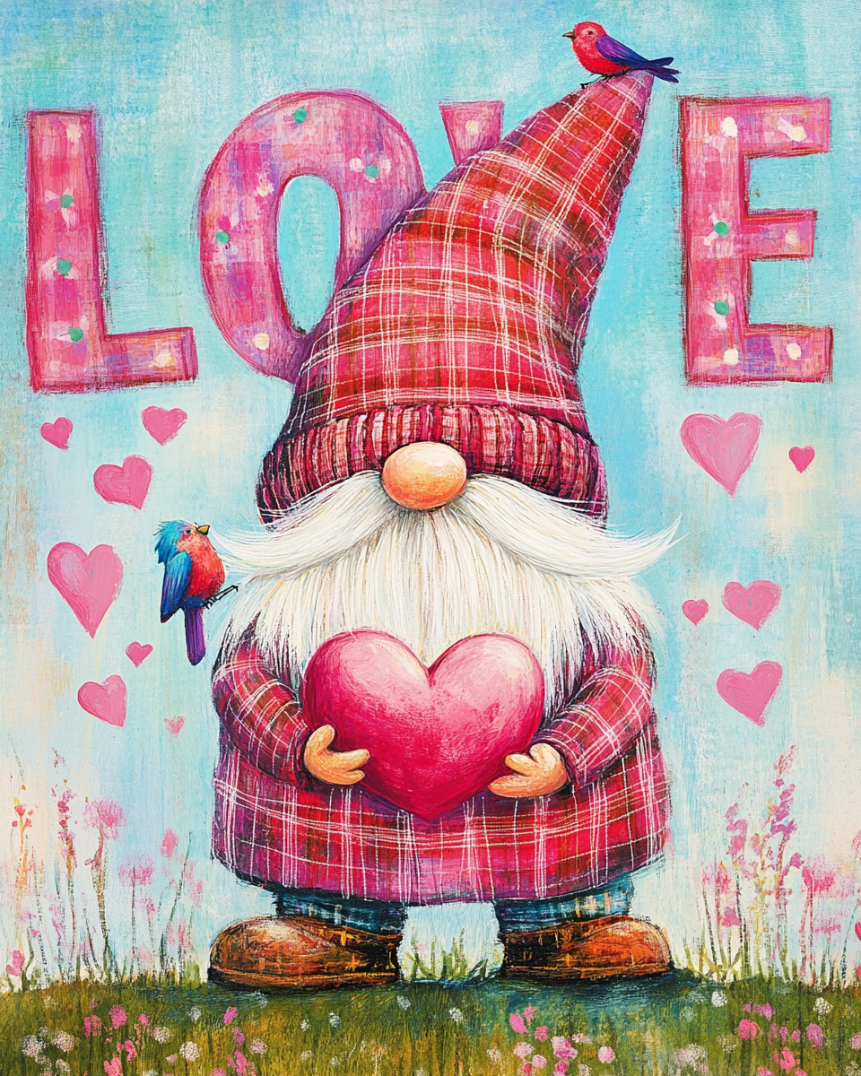 Birds And Heart Love Gnome Diamond Art Kit