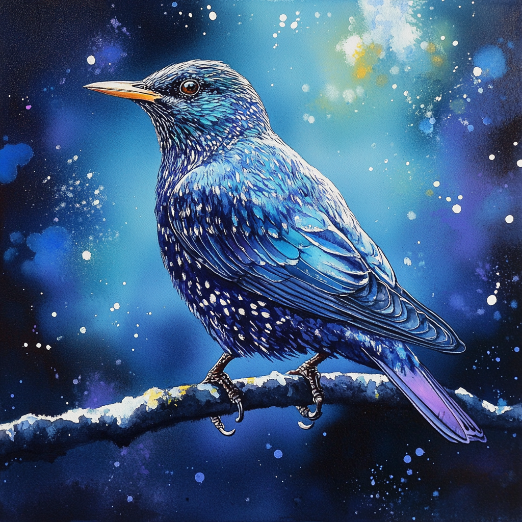 Blue Background Starling Bird Diamond Art Kit
