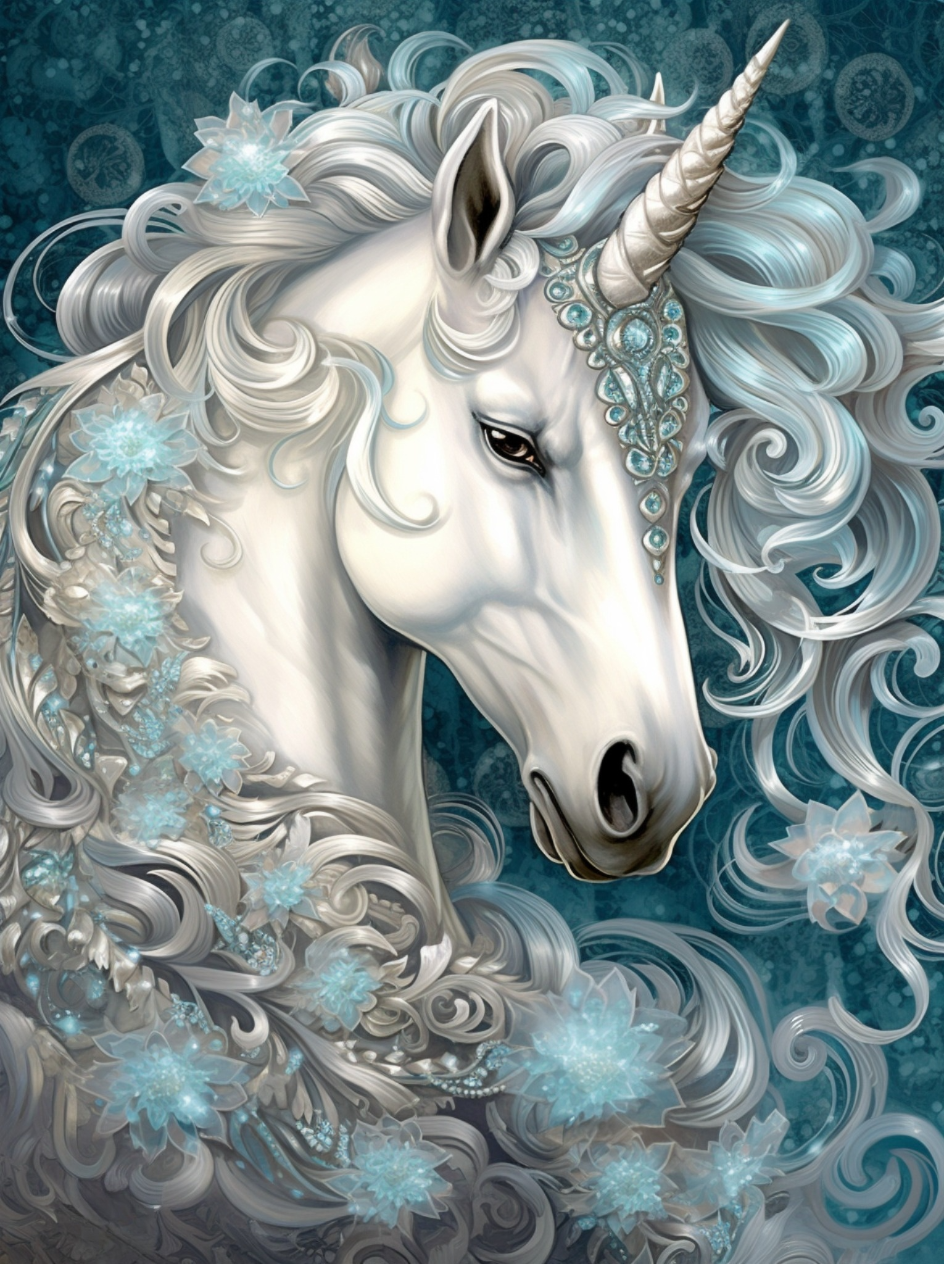 Curly Hair White Unicorn Diamond Art Kit