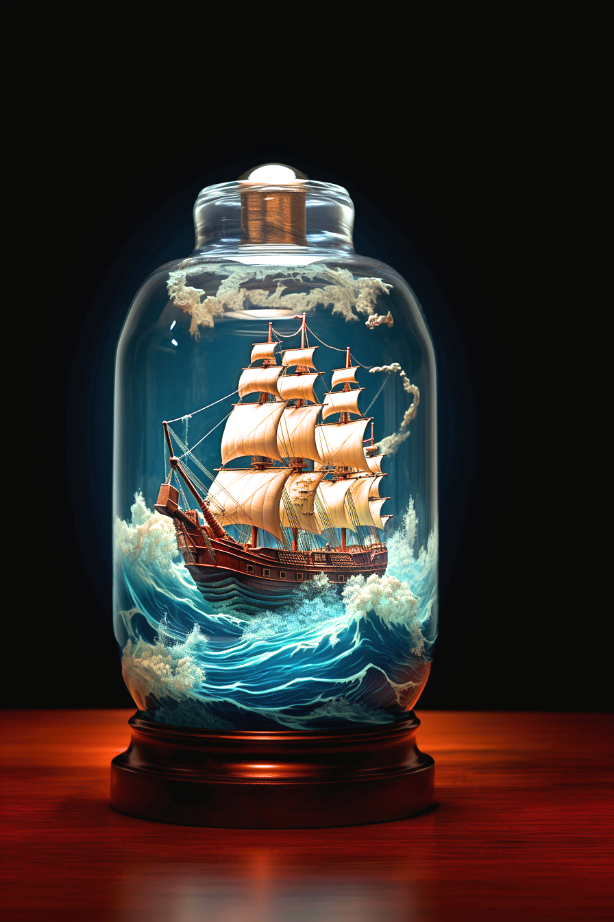 Wood Table Ship In A Bottle Diamond Art Kit