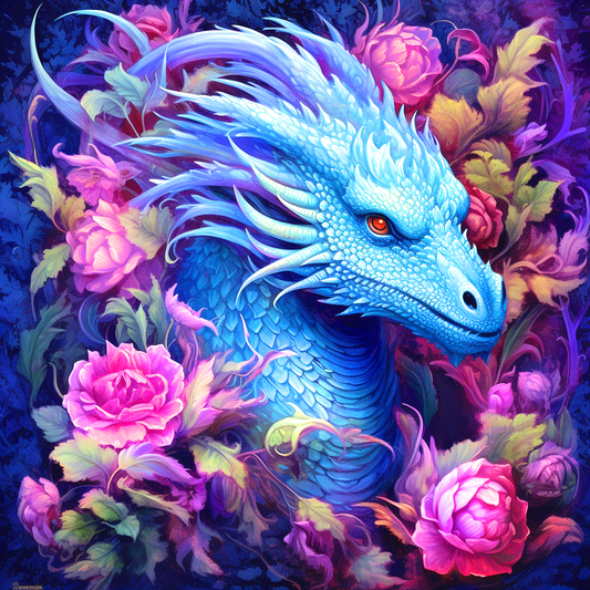 Flowers Around Dragon Diamond Art Kit