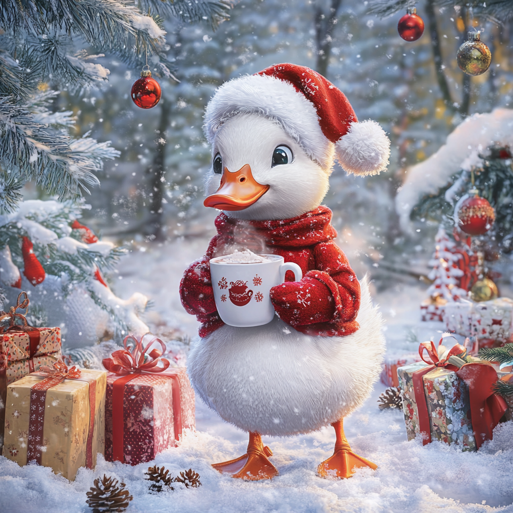Christmas Hat Duck And Cocoa Diamond Art Kit