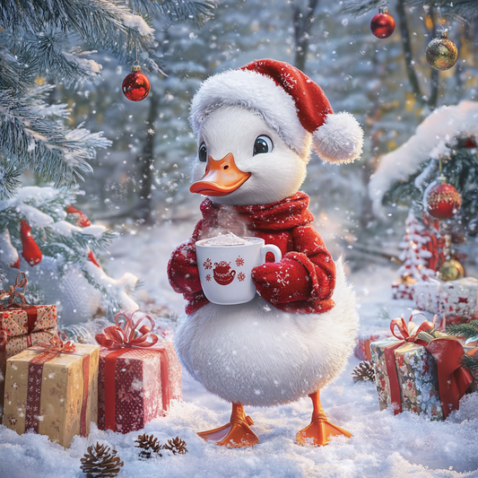 Christmas Hat Duck And Cocoa Diamond Art Kit