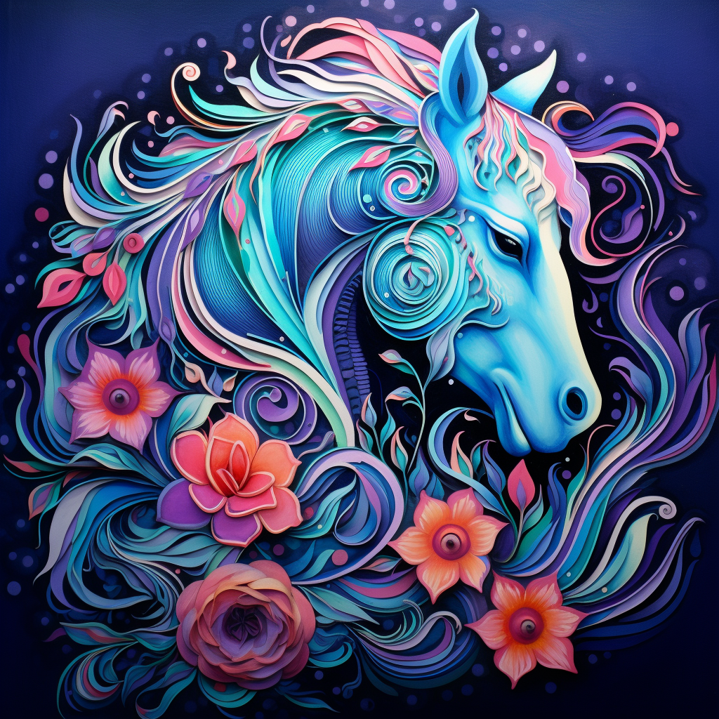 Blue Scroll Abstract Horse Diamond Art Kit