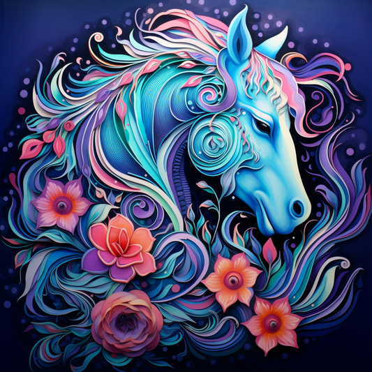Blue Scroll Abstract Horse Diamond Art Kit