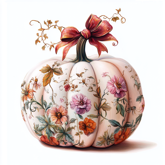 Bow Painted Flowers Pumpkin Diamond Art Kit
