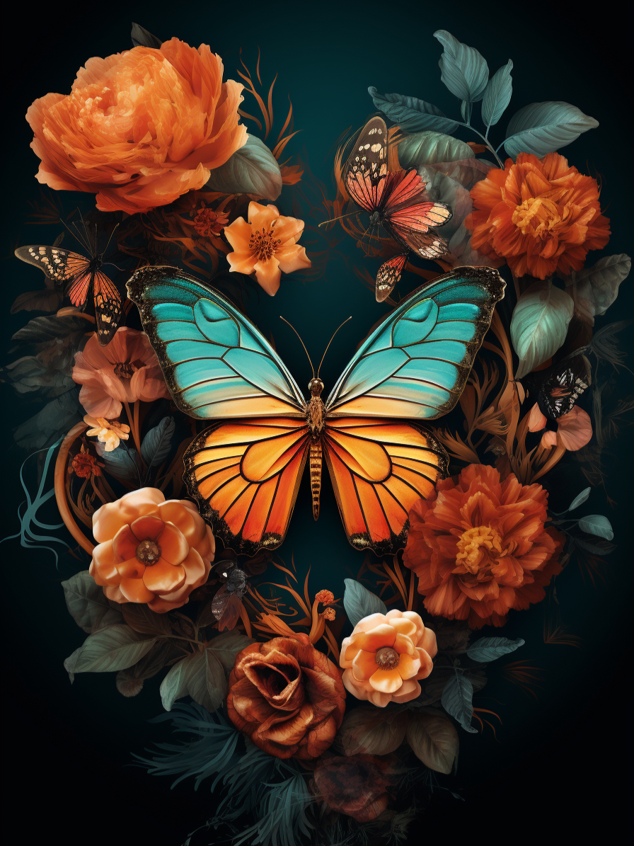 Orange Aqua Butterfly Diamond Art Kit