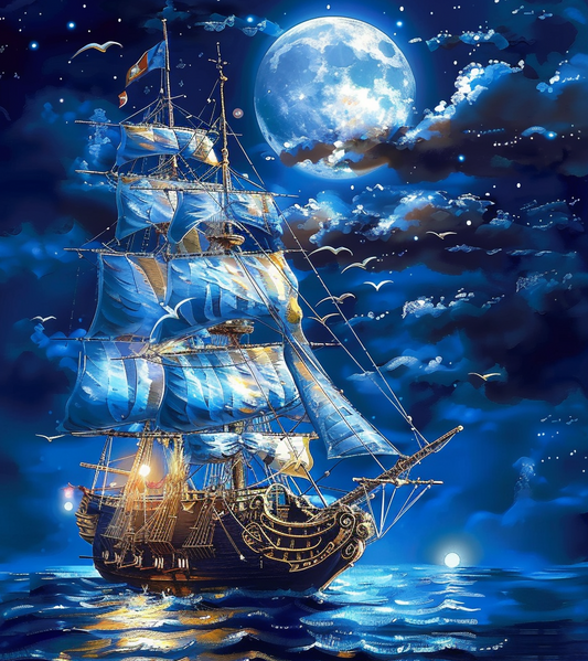 Full Moon Pirate Ship Diamond Art Kit