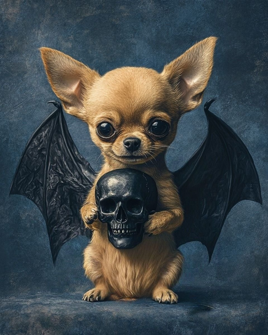 Black Skull Chihuahua Bat Diamond Art Kit